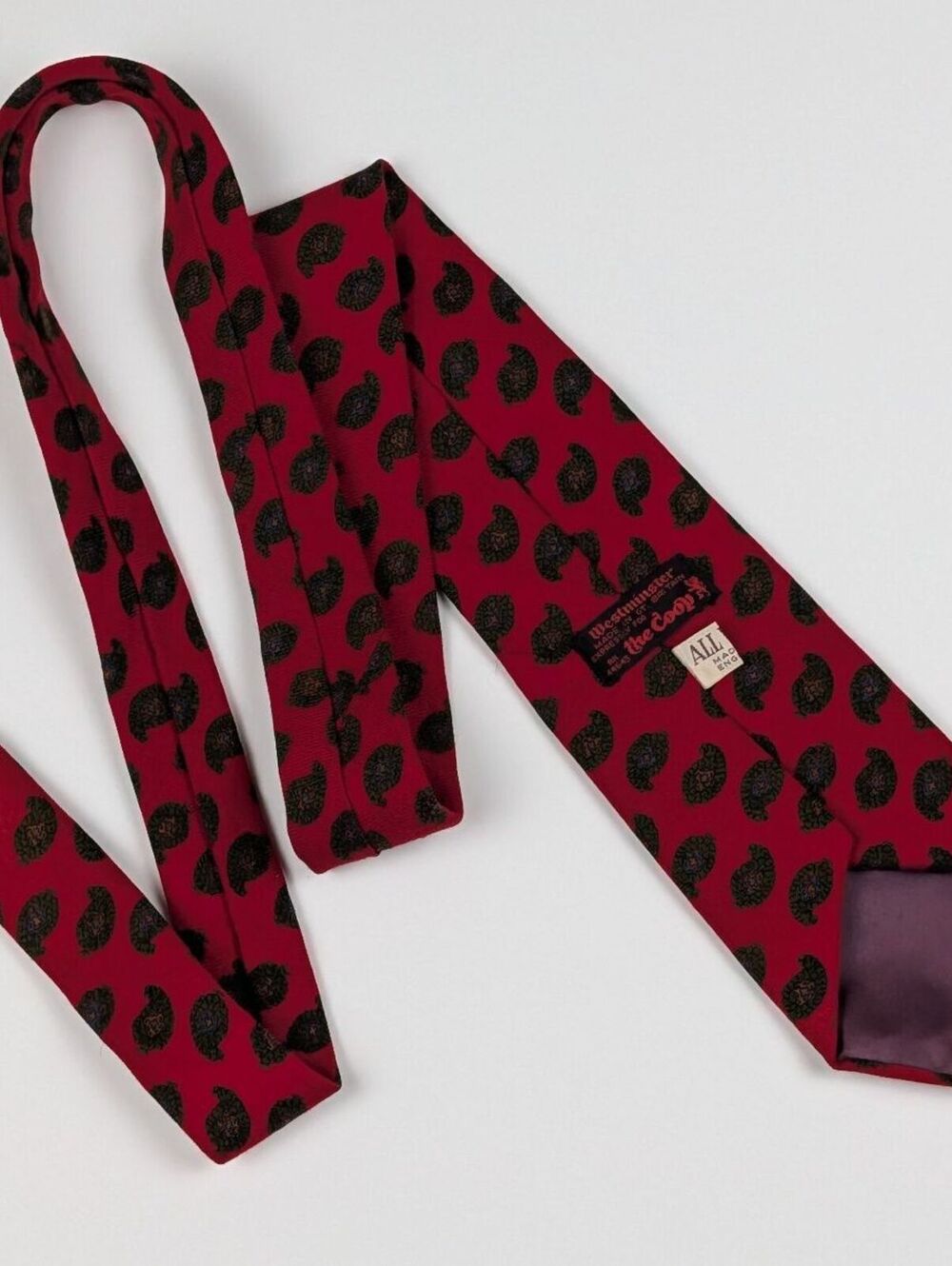Vintage The Coop Westminster 100% Wool Tie Red Paisley England Ivy League Trad